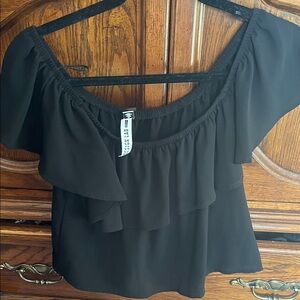 Design Lab Lord & Taylor Black Ruffle Blouse